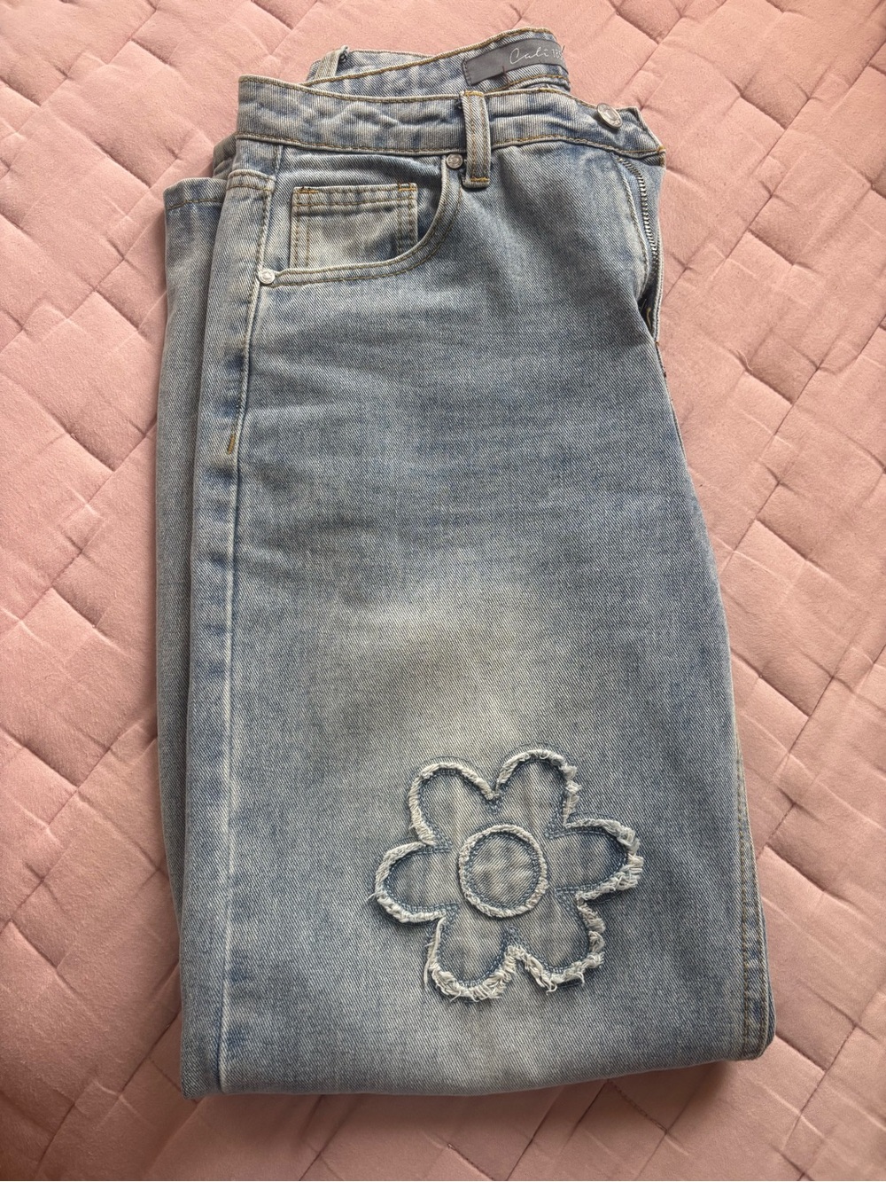 Light Wash Women’s Jeans with Daisy Patches